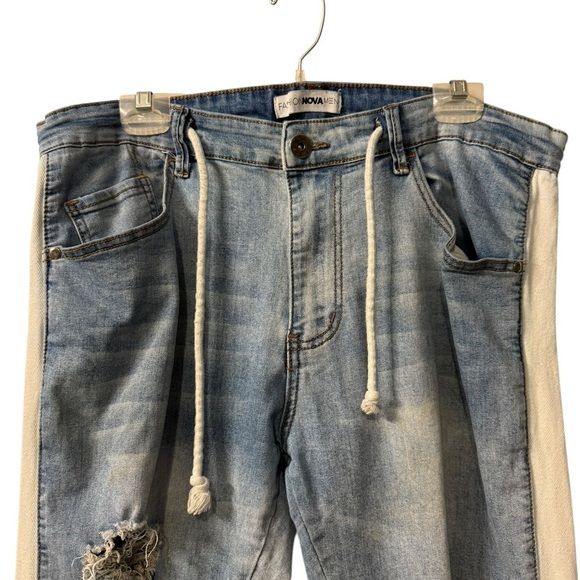 Fashion Nova Light Blue Distressed Skinny Jeans wide white stripe on sides - Picture 2 of 8